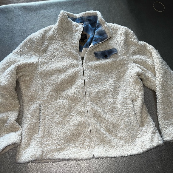 Pendleton Jacket Fleece Sherpa Woman’s XLarge Cream Fuzzy Coat Pockets Full Zip - Picture 1 of 5